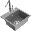 MEXEN/S MEXEN/S - Milo granitový drez 1-miska vrátane batérie Flora, šedá 6505-71-670401-06