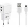 Goobay USB-C nabíjačka s 2-oma USB portami a USB kábel typ-C 1m, 2.4 A, biela