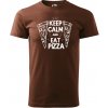 Sablio Tričko s potlačou Keep calm & eat pizza - hnedé S