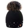 Fashionweek dámska čiapka s kožušinovou brmbolcom Jenot +flísová podšívka Wool Kaja Čierna