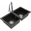 MEXEN/S MEXEN/S - Mario granitový drez 2-bowl vrátane batérie Elia, čierna/zlatá metalik 6504-75-670101-00