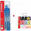 STABILO guľôčkové perá liner, modrá, 3 ks + zvýrazňovače BOSS ORIGINAL, 4 ks