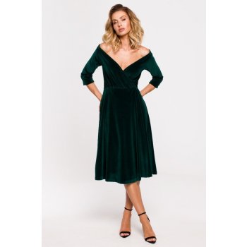 M645 Velvet wrap front midi dress zelená