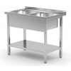 Dvojitý drez s policou - 700 mm, HENDI, Kitchen Line, 1000 × 700x (H) 850mm