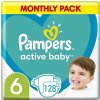 PAMPERS Active Baby Plienky jednorazové 6 (13-18 kg) 128 ks - MESAČNÁ ZÁSOBA
