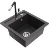 Mexen Vito, 1-komorový granitový drez 490x520x210 mm a drezová batéria Flora, čierna škvrnitá, 6503-76-670401-07