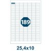 Samolepiace etikety, dĺžka 25,4 mm, šírka 10 mm, 189 ks na archu A4, 100 listov/bal.