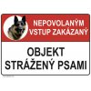 Nepovolaným vstup zakázaný Objekt strážený psami, ceduľka