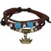 Šperky eshop - Kožený náramok s drevenými korálkami, kráľovská koruna T17.10