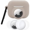 AppleKing 3v1 sada silikónového obalu a ochrannej fólie na prednú a zadnú stranu pre AirPods Pro 3 / AirTag 1 / 2 - béžová - možnosť vrátiť tovar ZADARMO do 30tich dní