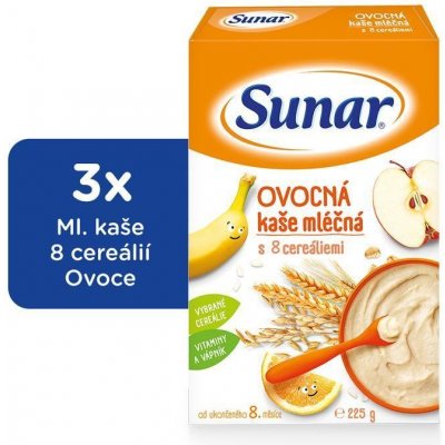 3x SUNAR Kaša mliečna ovocná s 8 cereáliami 225 g VP-F011446