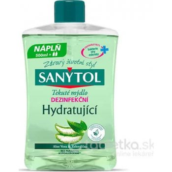 Sanytol Zelený čaj & Aloe Vera dezinfekčný hydratujúce mydlo na ruky náhradná náplň 500 ml