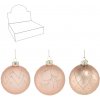 Sada sklenených vianočných gulí 8 cm v béžovej farbe, mix vzorov (12 ks)