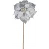 Kvet MagicHome Vianoce, Poinssetia, strieborná, stonka, 38 cm, veľkosť kvetu: 24 cm