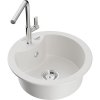 Mexen Diego, 1-komorový granitový drez 488x488x167 mm a drezová batéria Flora, biela, 6512-20-670401-00