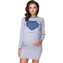 Be MaaMaa tehotenská dojčiaca nočná košeľa srdce dl. rukáv sivá