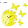 Nalepovacie hodiny na stenu s motívom motýľov žltá