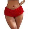 Red Sexy Mesh Swimsuit Cloth Ruffled Women Underwear With Bow S