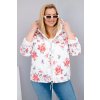 Kesi Dámska jarná bunda Plus Size s kapucňou a kvetinovým vzorom biela