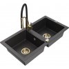 MEXEN/S MEXEN/S - Mario granitový drez 2-bowl vrátane batérie Aster, čierna kropenatá 6504-76-73450-57-G