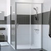 Hüppe Classics 2 EasyEntry - Posuvné dvere 1-dielne s pevným segmentom 2000x1800 mm, upevnenie vpravo, strieborná pololesklá, číre sklo s Anti-Plaque C25615.069.322