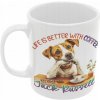 MOOGA | Hrnček s potlačou kávy a Jack Russell teriéra, 330 ml, biely