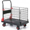 Plošinový vozík so sklopným madlom, 3 drôtené výplne, 300 kg, plastové držiaky koliesok