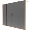 Mexen Velar Duo, 2-krídlová posuvná vaňová zástena 200 x 150 cm, 8mm šedé sklo, medená matná, 896-200-000-42-65