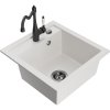Mexen Vito, granitový drez 490x520x210 mm, 1-komorový a drezová batéria Carla, biela, 6503-20-670700-70