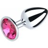 Strieborný veľký análny kolík s ružovým diamantom