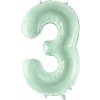 PartyDeco Fóliový balón narodeninové číslo 3 pastelovo-zelený 72 cm
