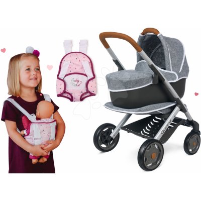 Smoby Set hlboký a športový DeLuxe Pastel Maxi Cosi&Quinny Grey 3v1 a ergonomický nosič Baby Nurse pre 42 cm bábiku SM253104-24