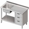 Stůl s jednokomorovým dřezem na levé straně, blokem tří zásuvek a policí 1600x700x850 mm | STALGAST, 982377160 inox