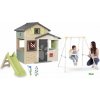 Set domček Priateľov a hojdačka 120 cm Baby Swing Friends Evo Playhouse Life Smoby rozšíriteľný a 90 cm šmykľavka s vodnou hrou