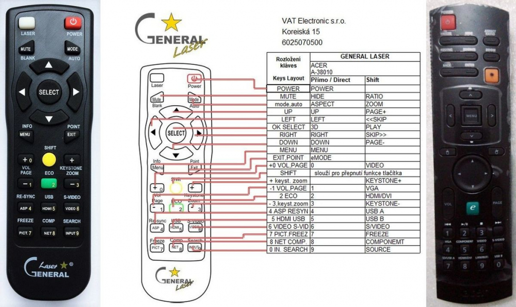 Diaľkový ovládač General Acer VZ.JBG00.001, A-38010