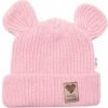 Baby Nellys Pletená bavlněná čiapka s uškami dvojvrstvová ružová