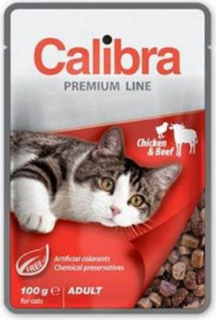 Calibra Premium cat Adult Kura & hovädzie v omáčke 24 x 100 g