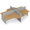 Rohový kancelársky písací stôl PRIMO s paravánom, otvorený, nástenka, 4 miesta, sivá/buk
