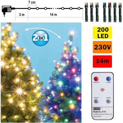 FK technics | LED Vianočná vonkajšia reťaz 200xLED 17m IP44 teplá biela/multicolor + DO | FK0189