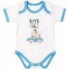 MBaby Bavlnené body s krátkym rukávom Méďa Boys Rule bielo modré