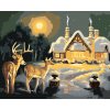 ZUTY Maľovanie podľa čísel - JELEŇ A LAŇ PRI ZASNEŽENOM DOME (D. RUSTY RUST) Rámovanie: bez rámu a bez vypnutia plátna, Rozmer: 80x100 cm