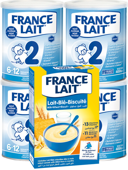 France Lait 2 4x400 g + Pšeničná mliečna kaša sušienky 250 g