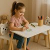 Pepita drevený detský stôl so stoličkami - Teddy - bielo-hnedý Pepita