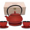 Darčeková sada ARARE liatinová kanvica - čajník, červená, 900 ml (Darčekový set v drevenej krabičke)