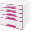 LEITZ Zásuvkový box WOW CUBE, 5 zásuviek, biela/ružová