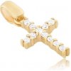 Šperky eshop - Prívesok zo 14K zlata - malý zirkónový krížik uchytený paličkami GG03.20