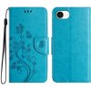 Peňaženkové kožené puzdro Flower na iPhone 16e - Modrá