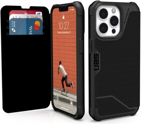 UAG Metropolis odolné flipové iPhone 13 Pro Max - kevlarovo čierne