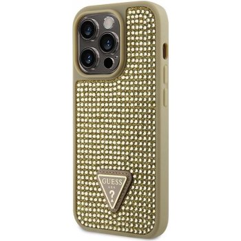 Púzdro Guess Rhinestones Triangle Metal Logo iPhone 14 Pro. Zlaté