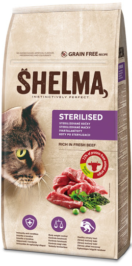 SHELMA Cat Sterilised Beef hovädzie 8 kg